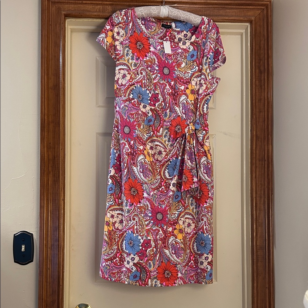 NWT Talbots Red and Pink Midi Sundress Scoop Neck